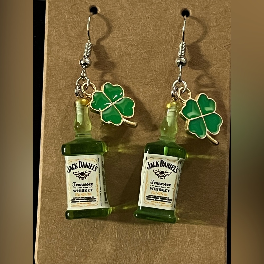 LAST SET Jack Daniel’s Whiskey scotch mini bottle Earrings, bartender jewelry